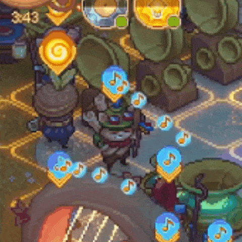 a cartoon character is surrounded by music notes in a pixel art game .