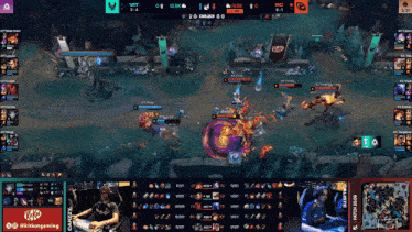 a league of legends game is being played on a large screen