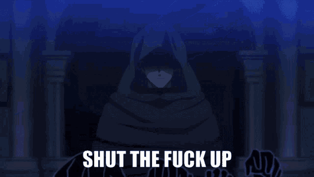 a picture of a man with the words shut the fuck up