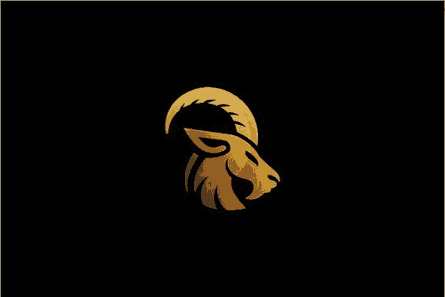 a goat with a large horn on a black background