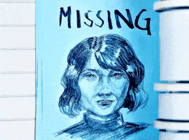 a drawing of a woman with the words " missing " written on it
