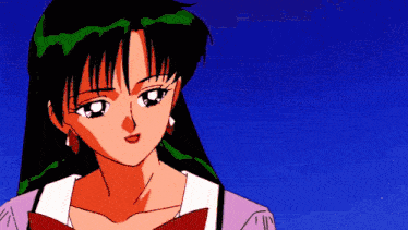 a cartoon girl with green hair and red bows