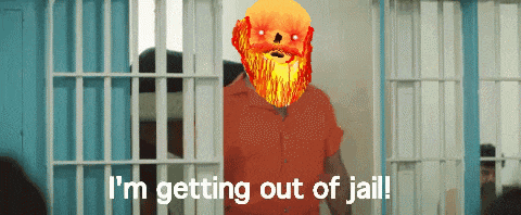 a cartoon of a man in a jail cell with the words " i 'm getting out of jail "