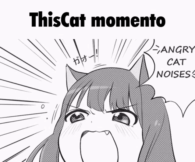a black and white drawing of a girl with cat ears and the words `` thiscat momento '' .