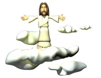 jesus is sitting on a cloud with his arms outstretched
