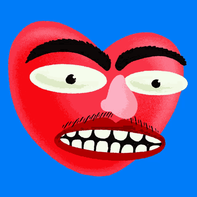 a cartoon drawing of a red heart with a pink nose