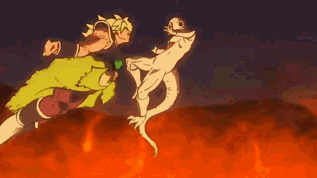 a cartoon of a man kicking a lizard in the air .