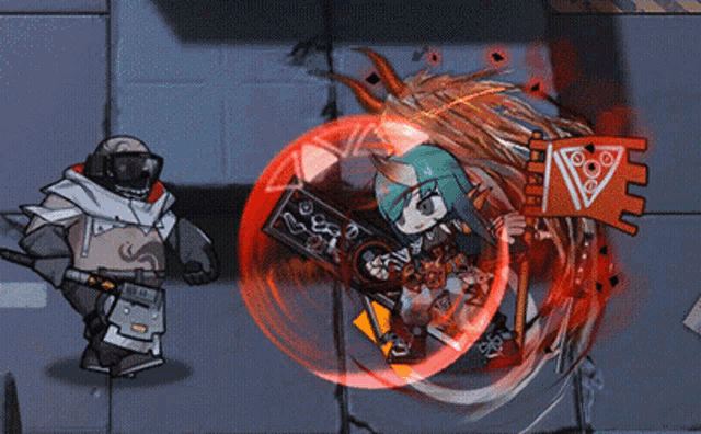 a cartoon character in a video game with a red circle around her and a flag that says ' a ' on it