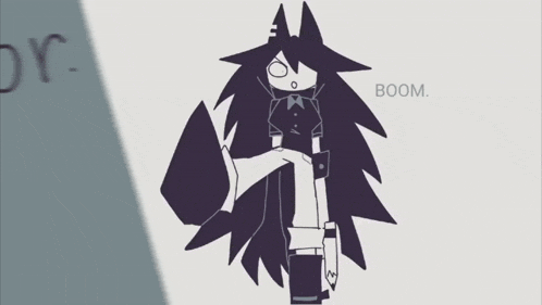 a black and white drawing of a person with the word boom written on the bottom