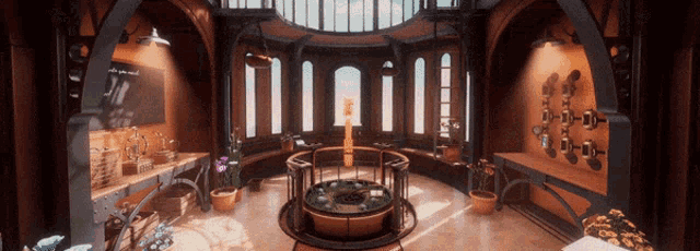 a room with a round table and a sign that says " what you want "
