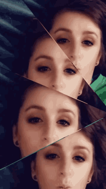 a woman 's face is shown in a collage of three different images