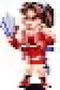 a pixel art of a cartoon character holding a sword .