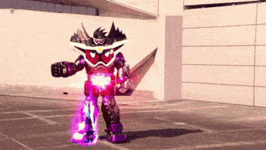 a robot with a purple light coming out of it 's feet