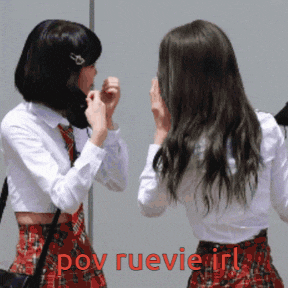 two girls standing next to each other with the words pov ruevieirl written on the bottom