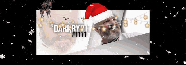 a man wearing a santa hat with the words darkcrypt # 1111 on the bottom