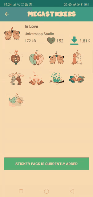 a sticker pack is currently added on a phone screen