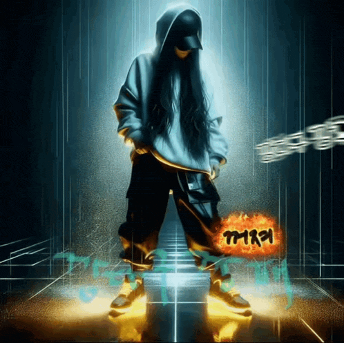 a woman in a hooded sweatshirt stands in front of a sign that says mrpi