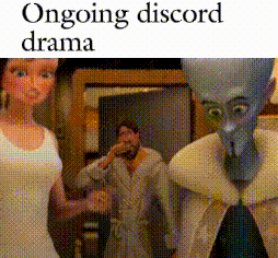 a picture of a man and a woman standing next to each other with the words ongoing discord drama above them