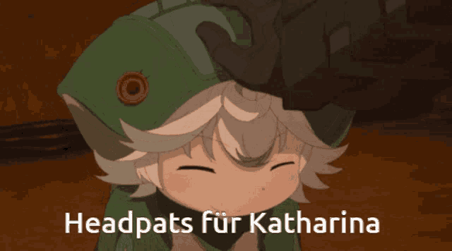 a cartoon character with the words headpats for katharina on the bottom right