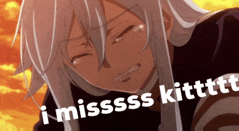 a girl with long white hair is crying with the words i missss kitttt