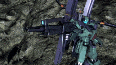 a green robot is holding a large gun and a sword