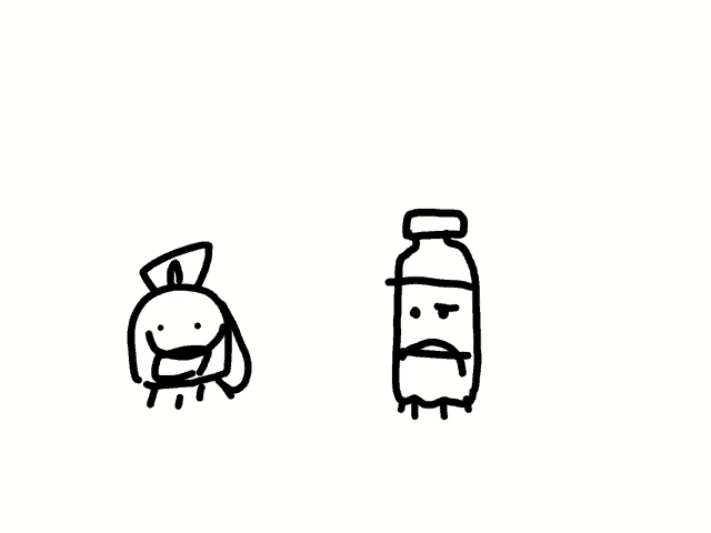 a black and white photo of a toaster and a drawing of a milk bottle with a sad face
