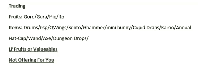 a list of items that are not offering for you is displayed