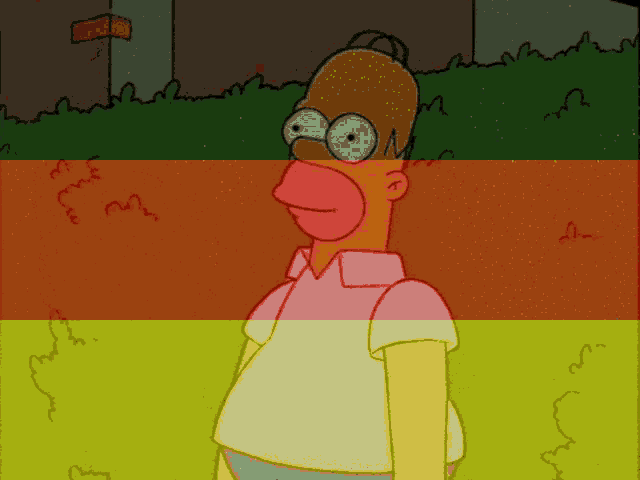 a cartoon of homer simpson standing in a grassy area