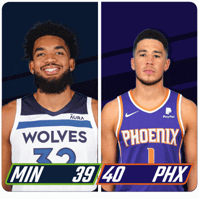 two basketball players one from the wolves and one from the phoenix are standing next to each other