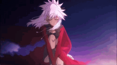 a girl with white hair and a red jacket