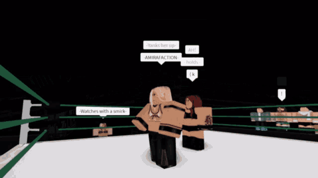 a wrestling ring with a person laying on the ground and a speech bubble that says ' amirafaction '