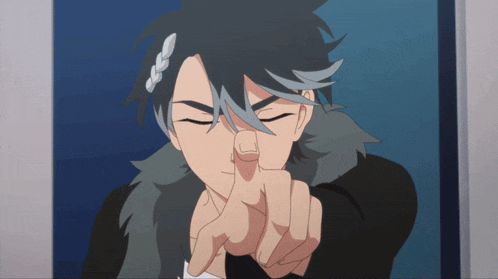 a cartoon character is pointing at the camera with his fingers
