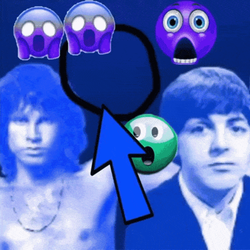 a blue arrow points to a green smiley face with a surprised face