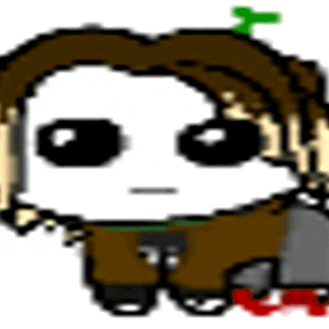a pixel art drawing of a person with a mask on their face .