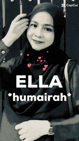 a black and white photo of a woman wearing a hijab and the name ella humairah
