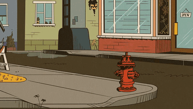a cartoon drawing of a fire hydrant on the side of the road