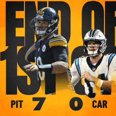 pittsburgh steelers and carolina panthers players on a yellow background