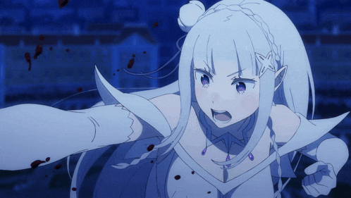 a girl with white hair and purple eyes has a star on her ear