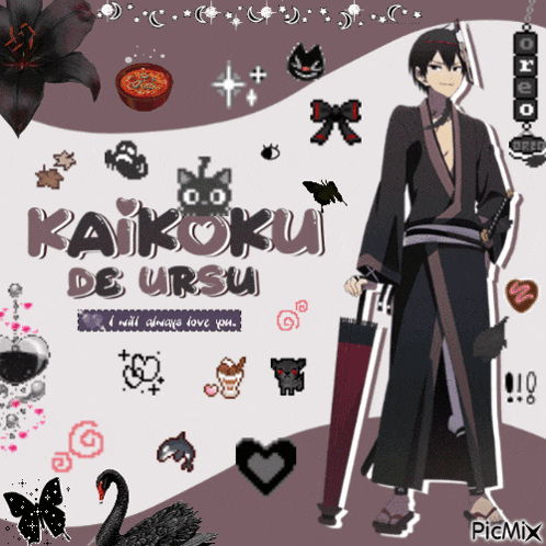 a picture of a man with a sword and an umbrella titled kaikoku de ursu