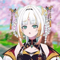 a close up of a girl with white hair and blue eyes .