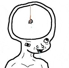 a black and white drawing of a person with a fishing rod in their head .