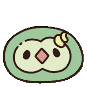 a cartoon drawing of a green circle with a bird on it 's head .