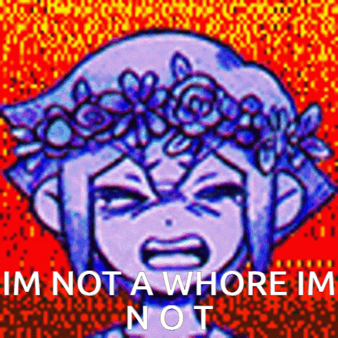 a pixel art of a girl with a flower crown on her head and the words i 'm not a whore im not