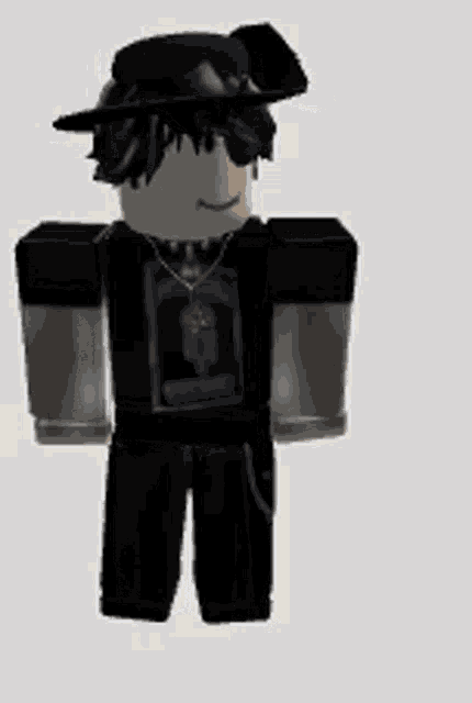 a roblox character is wearing a black hat