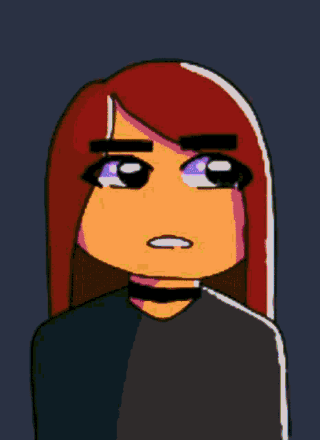 a cartoon drawing of a girl with long green hair and a choker