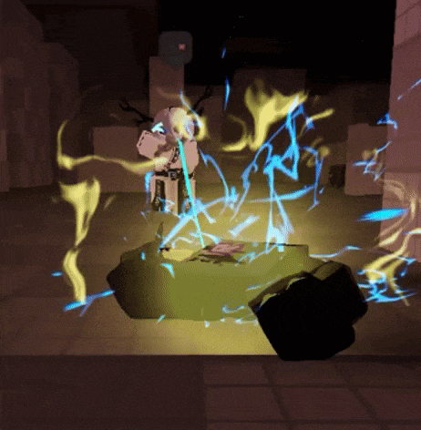 a video game character is surrounded by glowing objects