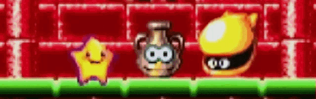 a video game scene with a star a bottle and a flame