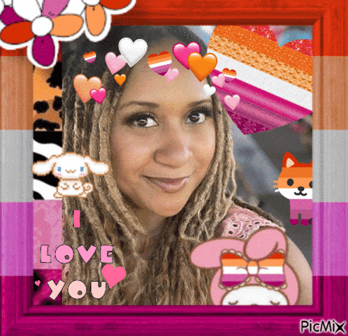 a picture of a woman in a pink frame with the words love you on it