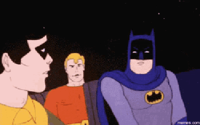 a cartoon of batman and robin talking to each other