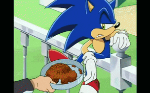 a cartoon of sonic the hedgehog getting a plate of food